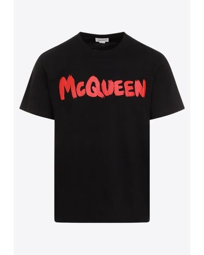 Alexander McQueen Graffiti Logo Crewneck T-Shirt - Black