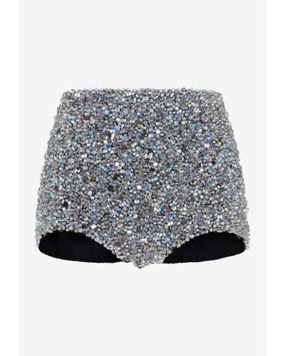 Dolce & Gabbana Crystal-Embellished Mini Shorts - Gray