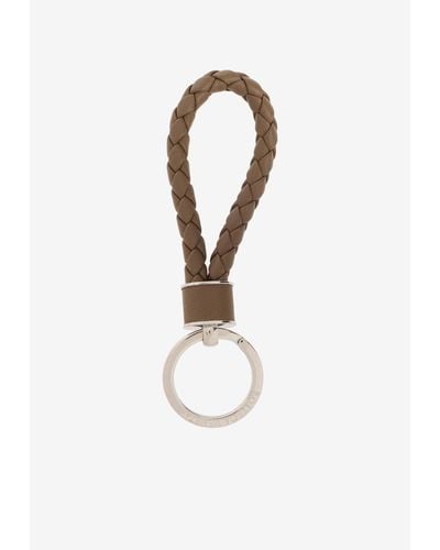 Bottega Veneta Intreccio Leather Key Ring - White