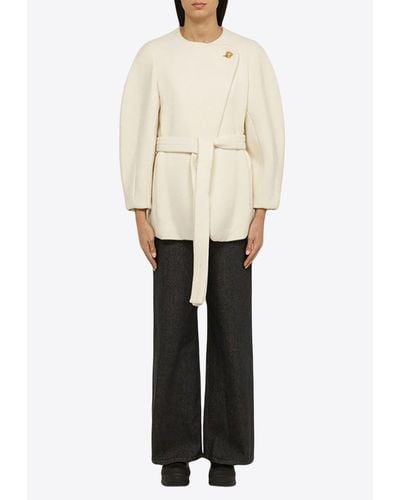 Chloé Wool Blend Belted Short Coat - White