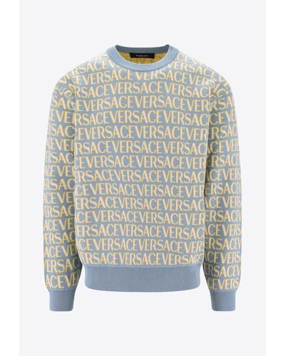 Versace All-Over Logo Jacquard Sweater - Blue