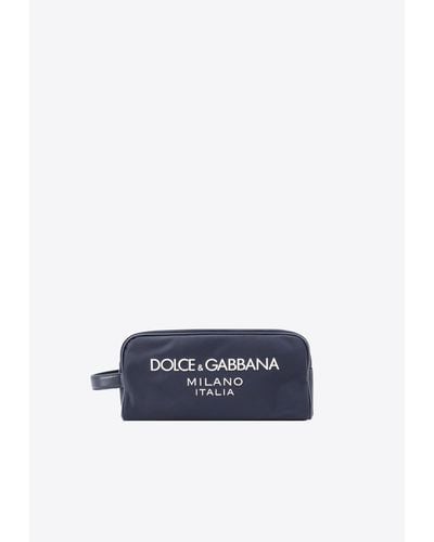 Dolce & Gabbana Logo Print Nylon Zip Pouch - Blue