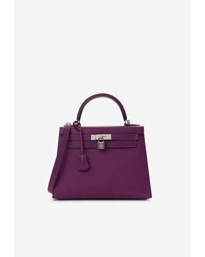 Hermès Kelly 28 Sellier In Anemone Epsom Leather With Palladium Hardware - Purple