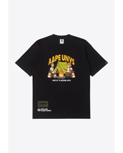Aape R Printed Crew Neck T-Shirt - Black