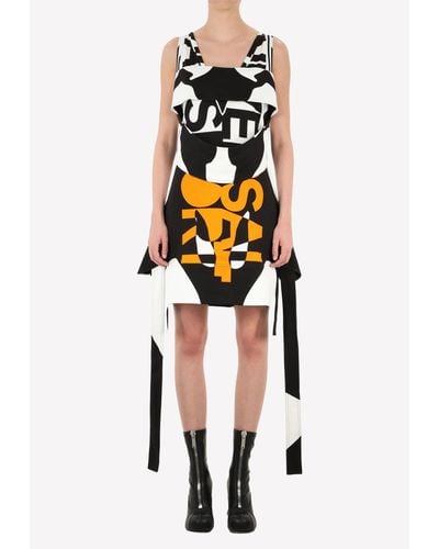 Burberry Printed Mini Dress With Oversized Fringe - Multicolor