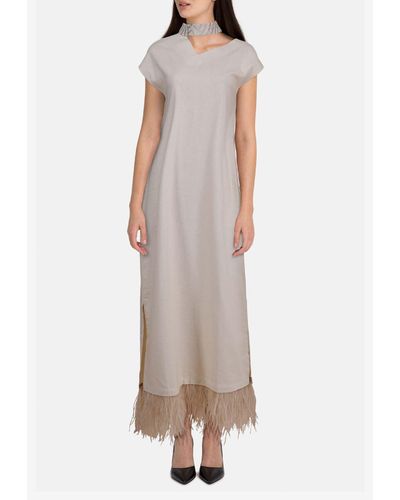 Rue15 Feather Love Embroidered Choker Neck Dress - Natural