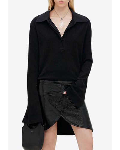 Courreges Long-Sleeved Polo T-Shirt - Black