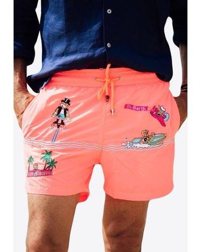 Les Canebiers All-Over Saint-Barth Embroidered Swim Shorts - Pink