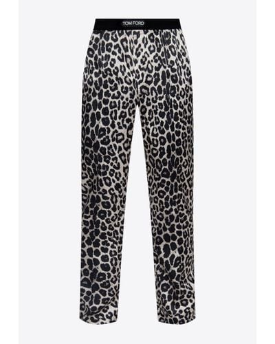 Tom Ford Leopard Print Silk Pajama Pants - Gray