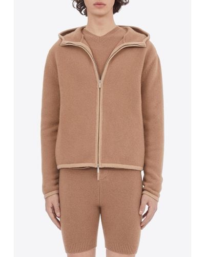 Ferragamo Knitted Zip-Up Cashmere Hooded Sweatshirt - Brown