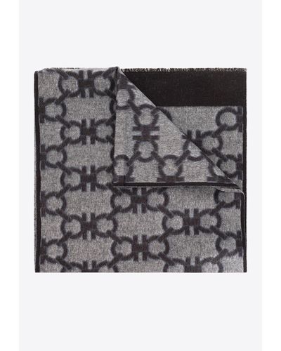 Ferragamo Gancini Pattern Knit Scarf - Grey