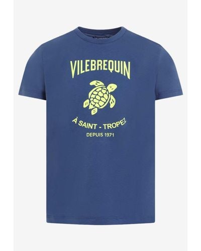 Vilebrequin Logo-Print Crewneck T-Shirt - Blue