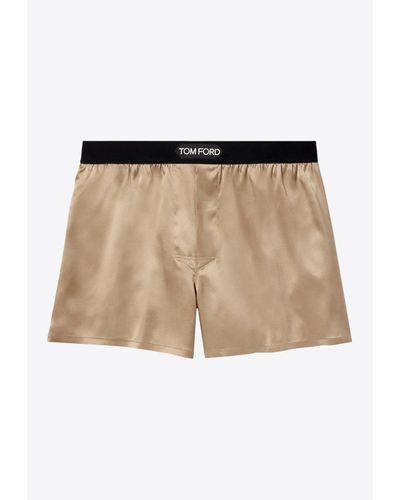 Tom Ford Logo Waistband Silk Boxers - Natural