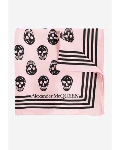 Alexander McQueen Biker Skull Silk Square Scarf - Pink