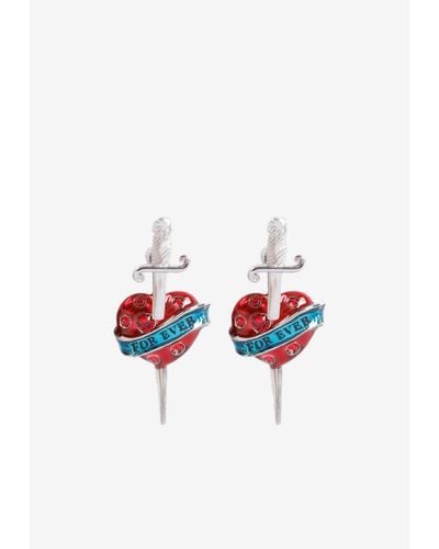 Jean Paul Gaultier Heart And Sword Crystal-Embellished Earrings - White