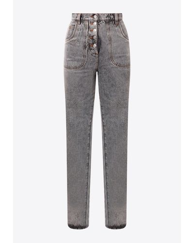 Etro Embroidered Straight-Leg Jeans - Gray