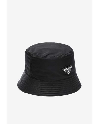 Prada Logo Appliqué Bucket Hat - Black