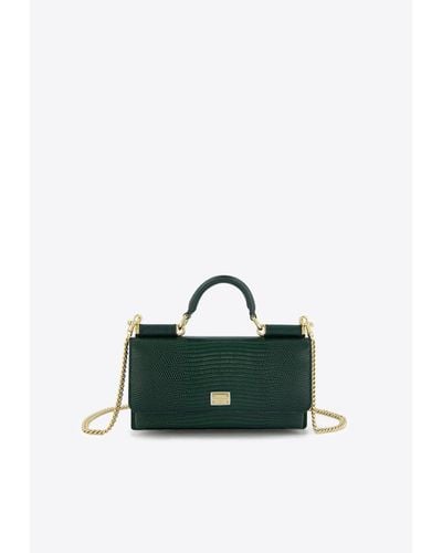 Dolce & Gabbana Mini Sicily Iguana-Print Leather Top Handle Bag - Green