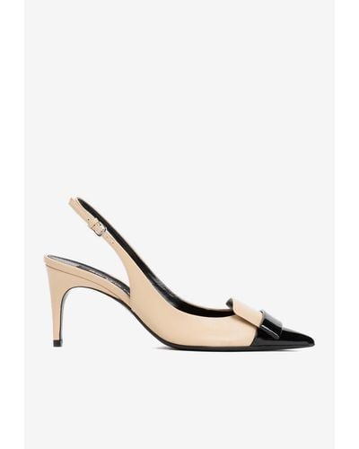 Sergio Rossi 90 Two-Toned Patent Leather Slingback Pumps - White