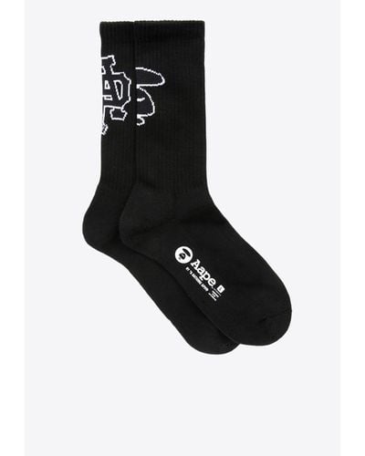 Aape Moonface Graphic Ribbed Socks - Black