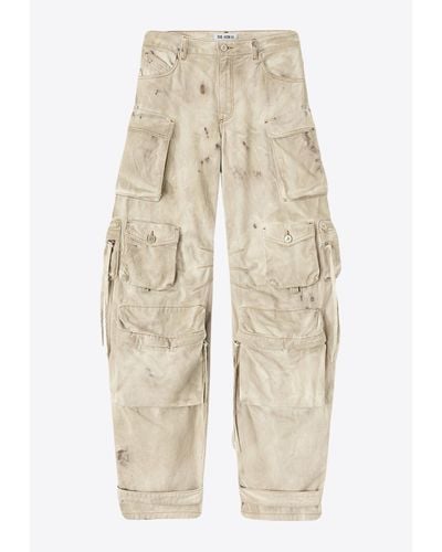 The Attico Fern Distressed Long Cargo Pants - Natural