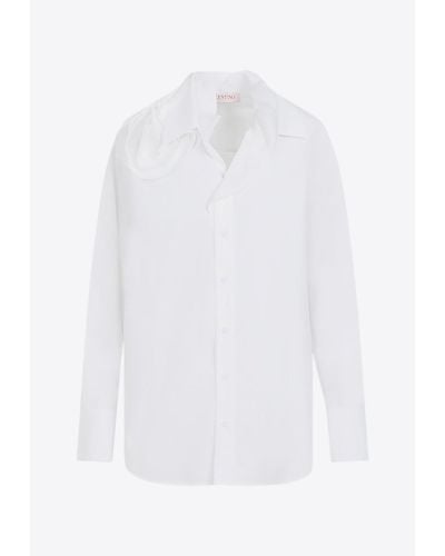 Valentino Rose Appliqué Long-sleeved Blouse - White