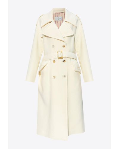 Etro Double-Breasted Long Wool Coat - Natural