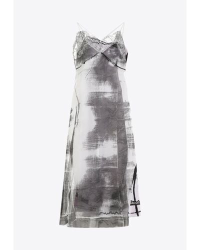 Maison Margiela Printed Silk Midi Dress - Gray
