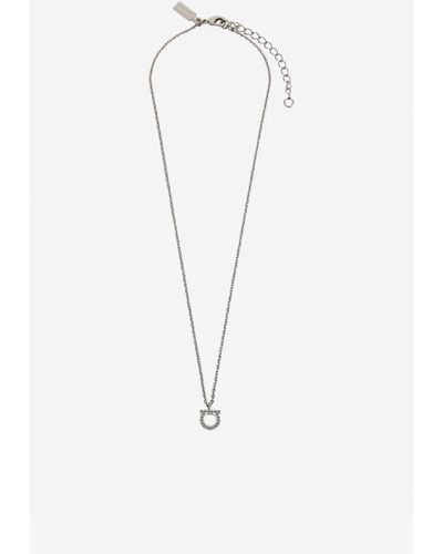 Ferragamo Small Gancini Crystal-Embellished Necklace - White