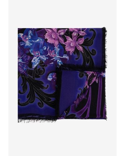 Versace Orchid Barocco Print Scarf - Blue