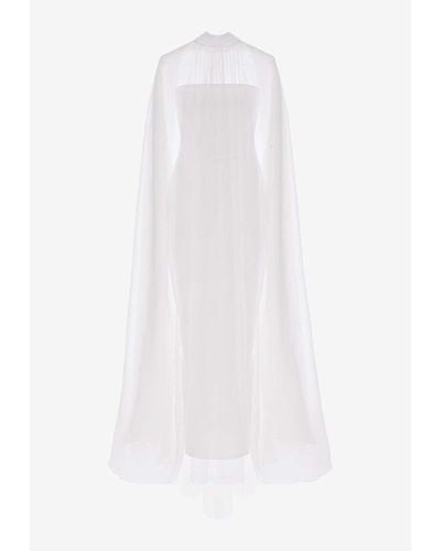 Rasario Crepe Corset Gown With Silk Chiffon Cape - White