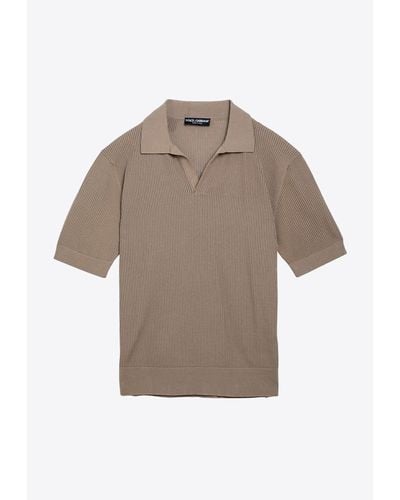 Dolce & Gabbana V-Neck Short-Sleeved Polo T-Shirt - Gray