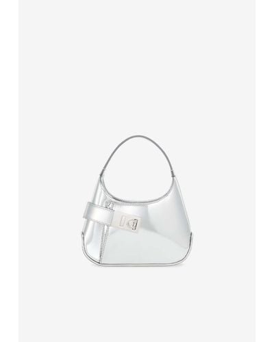Ferragamo Mini Metallic Leather Hobo Bag - White
