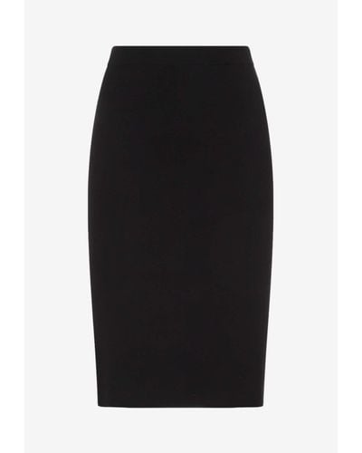 Saint Laurent Wool Knee-Length Pencil Skirt - Black
