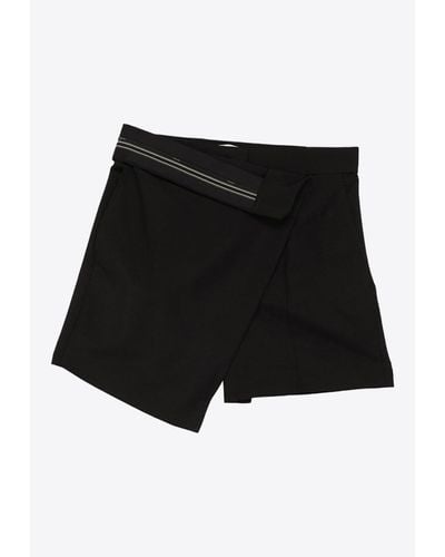 Fendi Asymmetric Mohair-Blend Mini Shorts - Black