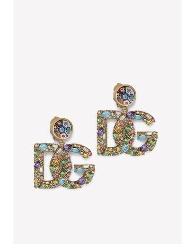 Dolce & Gabbana Crystal-Embellished Dg Clip-On Earrings - Multicolour