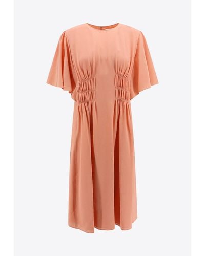 Chloé Ruched Silk Knee-Length Dress - Orange