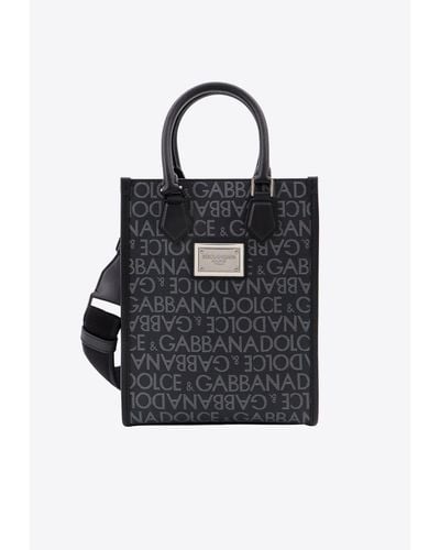 Dolce & Gabbana Logo Print Top Handle Bag - Black