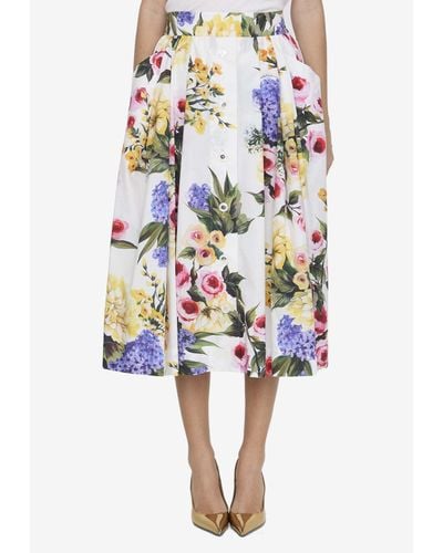 Dolce & Gabbana Garden Print Midi Skirt - White
