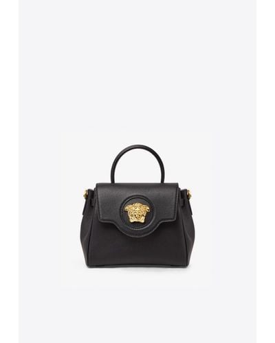 Versace Small La Medusa Leather Top Handle Bag - Black