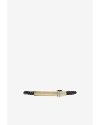 Ferragamo Medium Braided Leather Bracelet With Metal Bar - White