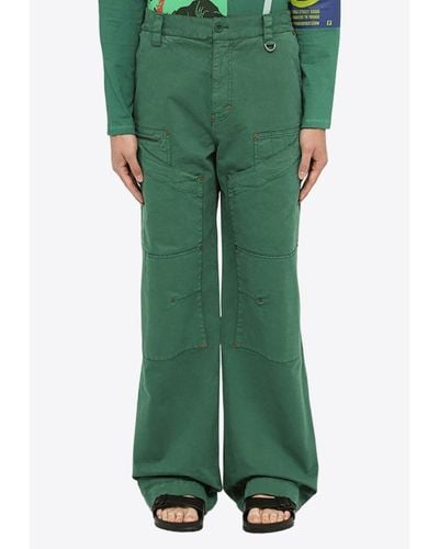 Marine Serre Logo-Embroidered Cargo Trousers - Green