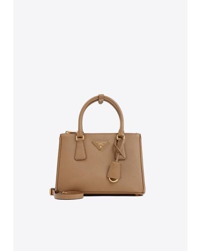 Prada Small Galleria Top Handle Bag In Saffiano Leather - Natural