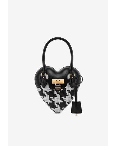 Moschino Houndstooth Heartbeat Top Handle Bag - Black