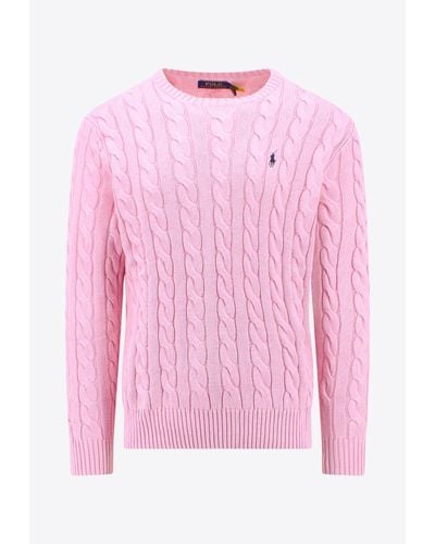Polo Ralph Lauren Logo Embroidered Cable Knit Sweater - Pink