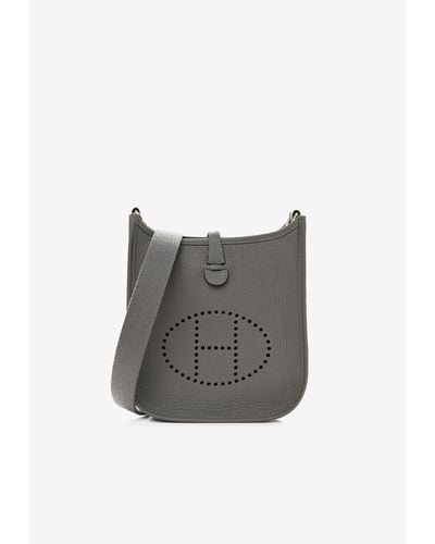 Hermès Mini Evelyne Tpm In Gris Meyer Taurillon Clemence With Gold Hardware - Gray