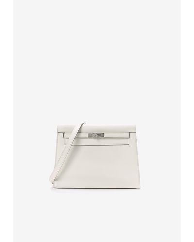 Hermès Kelly Danse Ii Belt Bag In Gris Pale Swift With Palladium Hardware - White