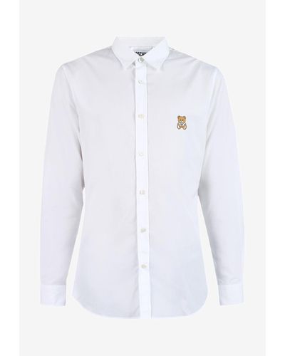 Moschino Embroidered Bear Long-Sleeved Shirt - White