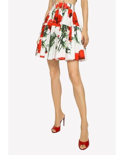 Dolce & Gabbana Poppy Print Mini Skirt - Red