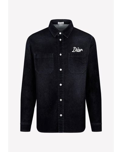 Dior Logo-embroidered Denim Shirt - Blue